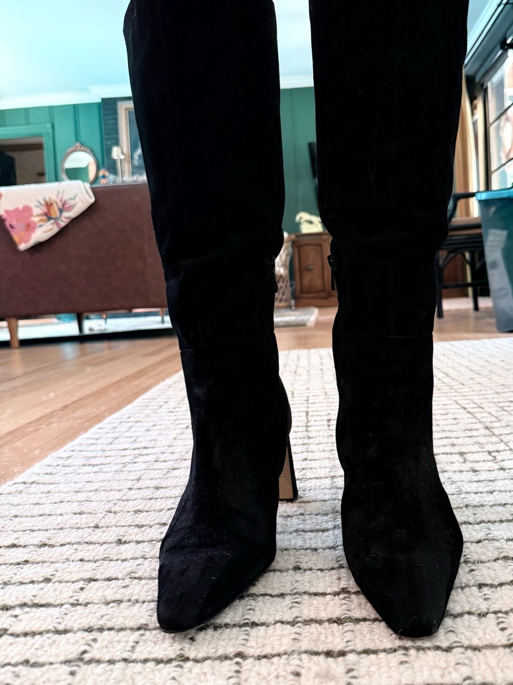 Sam Edelman Black Suede Knee-High Pointed Toe Boot